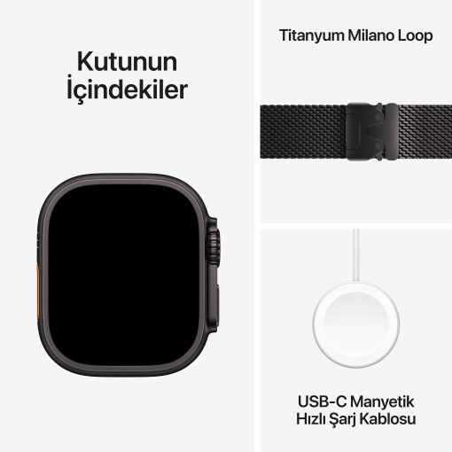 Apple Watch Ultra 3 Siyah Titanyum Milanese Loop Kutu İçeriği