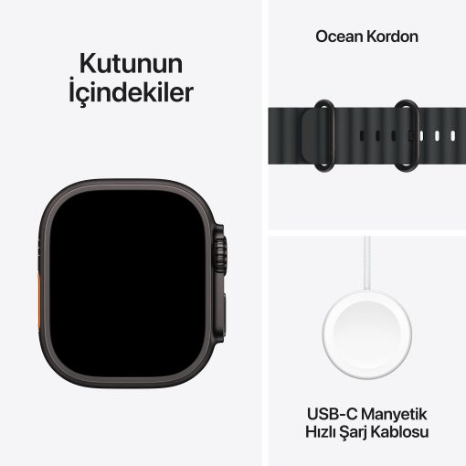 Apple Watch Ultra 3 Siyah Titanyum Ocean Kordon Kutu İçeriği