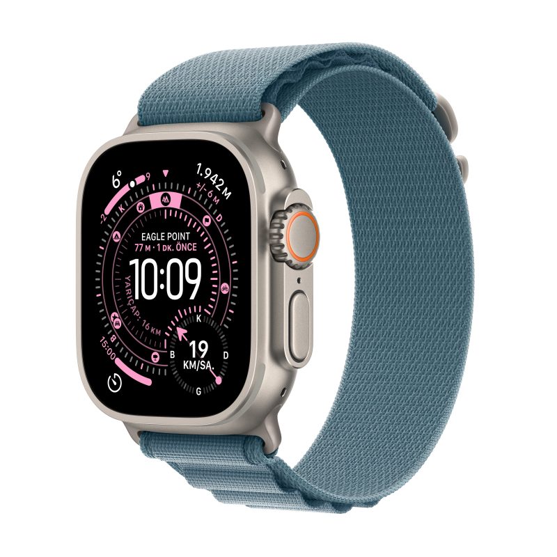 Apple Watch Ultra 3 GPS + Cellular 49mm Natürel Titanyum Kasa Açık Mavi Alpine Loop L MEWP4TU/A