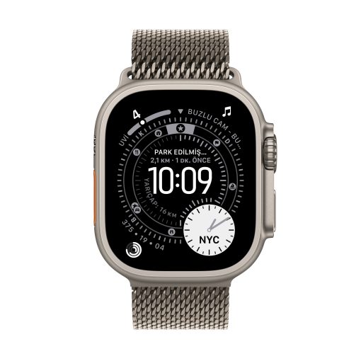 Apple Watch Ultra 3 Natürel Titanyum Milanese Loop Ekran