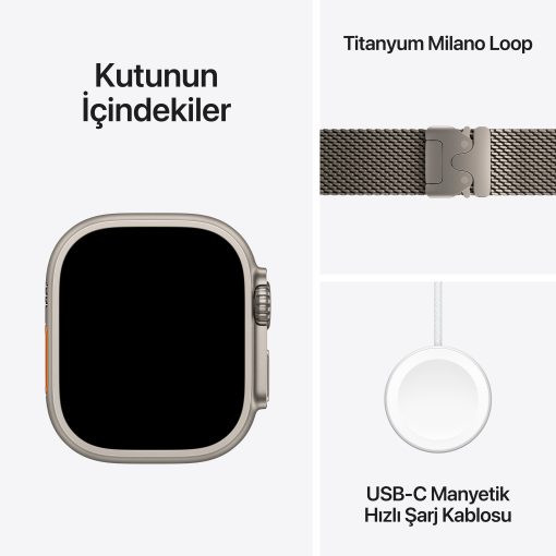 Apple Watch Ultra 3 Natürel Titanyum Milanese Loop Kutu İçeriği