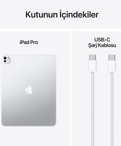iPad Pro 13 inç M5 Wi-Fi + Cellular Gümüş Kutu İçeriği