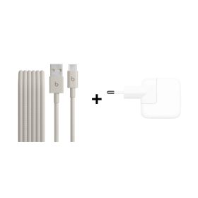iPhone Aksesuar Seti 2 – Beats USB-A – USB-C Örgü Kablo Granit Beji, 12W Şarj Adaptörü