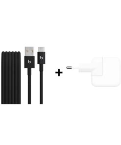iPhone Aksesuar Seti - Beats 2'li Paket USB-C Kablo Siyah, Apple 12W Adaptör
