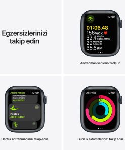 Apple Watch S7 Gece Yarısı Alüminyum Kasa Spor Kordon MKMX3TU/A Egzersiz Özellikleri