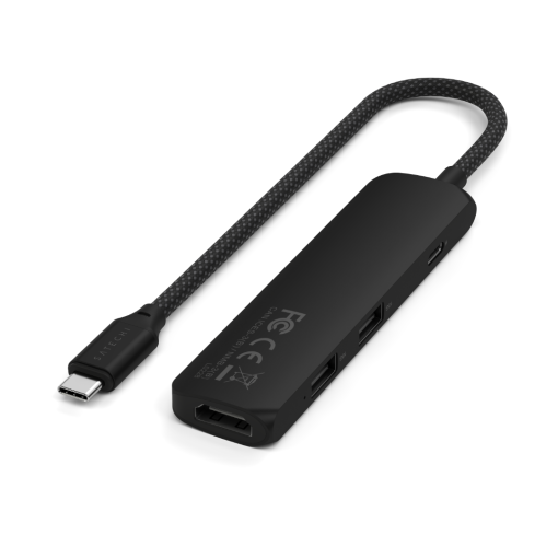 Satechi 4 in 1 USB-C Slim Multiport Adaptör 4K Siyah ST-P4SK Arka Görünüm