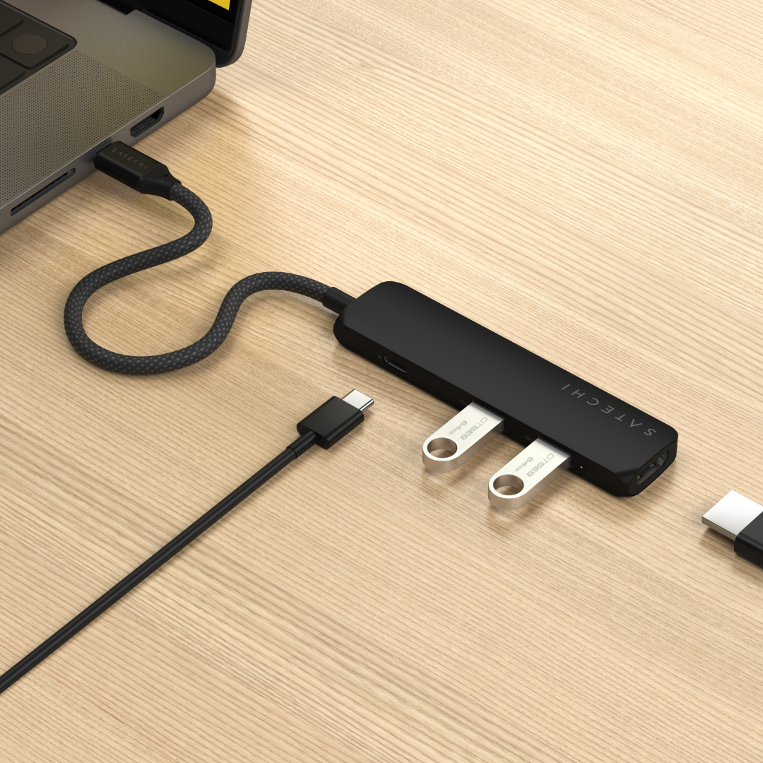 Satechi 4 in 1 USB-C Slim Multiport Adaptör 4K Siyah ST-P4SK