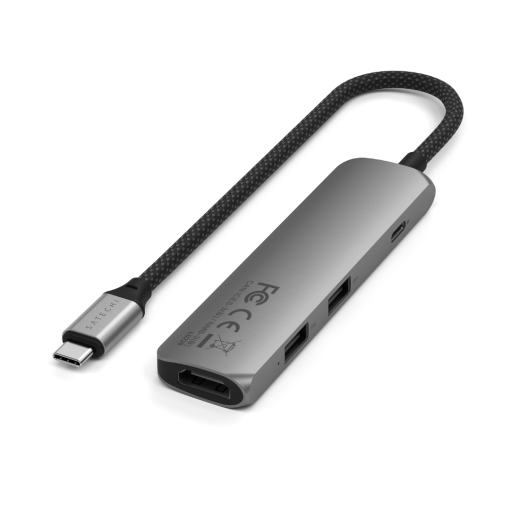 Satechi 4 in 1 USB-C Slim Multiport Adaptör 4K Uzay Grisi ST-P4SM Arka Görünüm