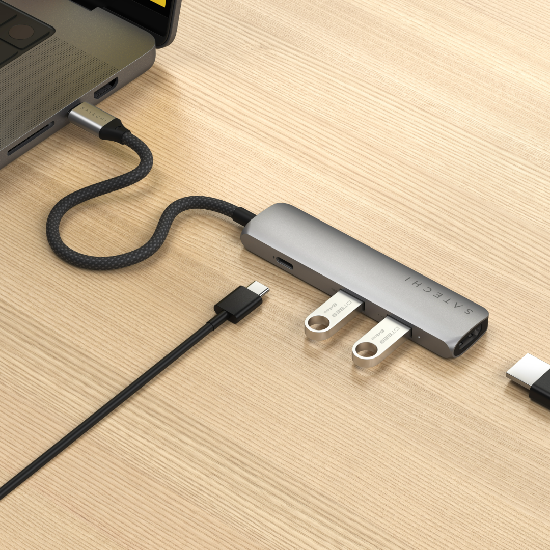 Satechi 4 in 1 USB-C Slim Multiport Adaptör 4K Uzay Grisi ST-P4SM