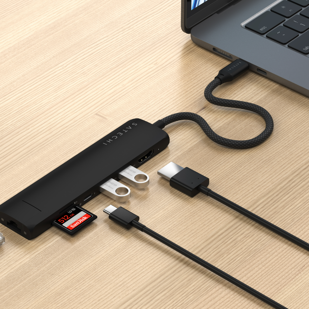 Satechi 7 in 1 USB-C Slim Multiport Adaptör Ethernet Siyah ST-P7SK