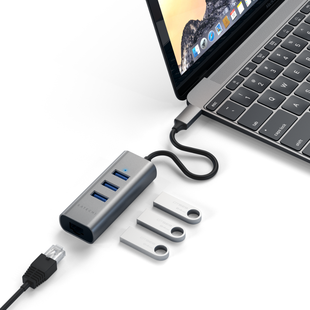 Satechi Type-C 2 in 1 USB 3.0 3 Port Hub Eth Port Uzay Grisi ST-TC2N1USB31AM