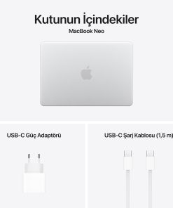 Macbook Neo 13 inç A18 Pro Gümüş Kutu İçeriği