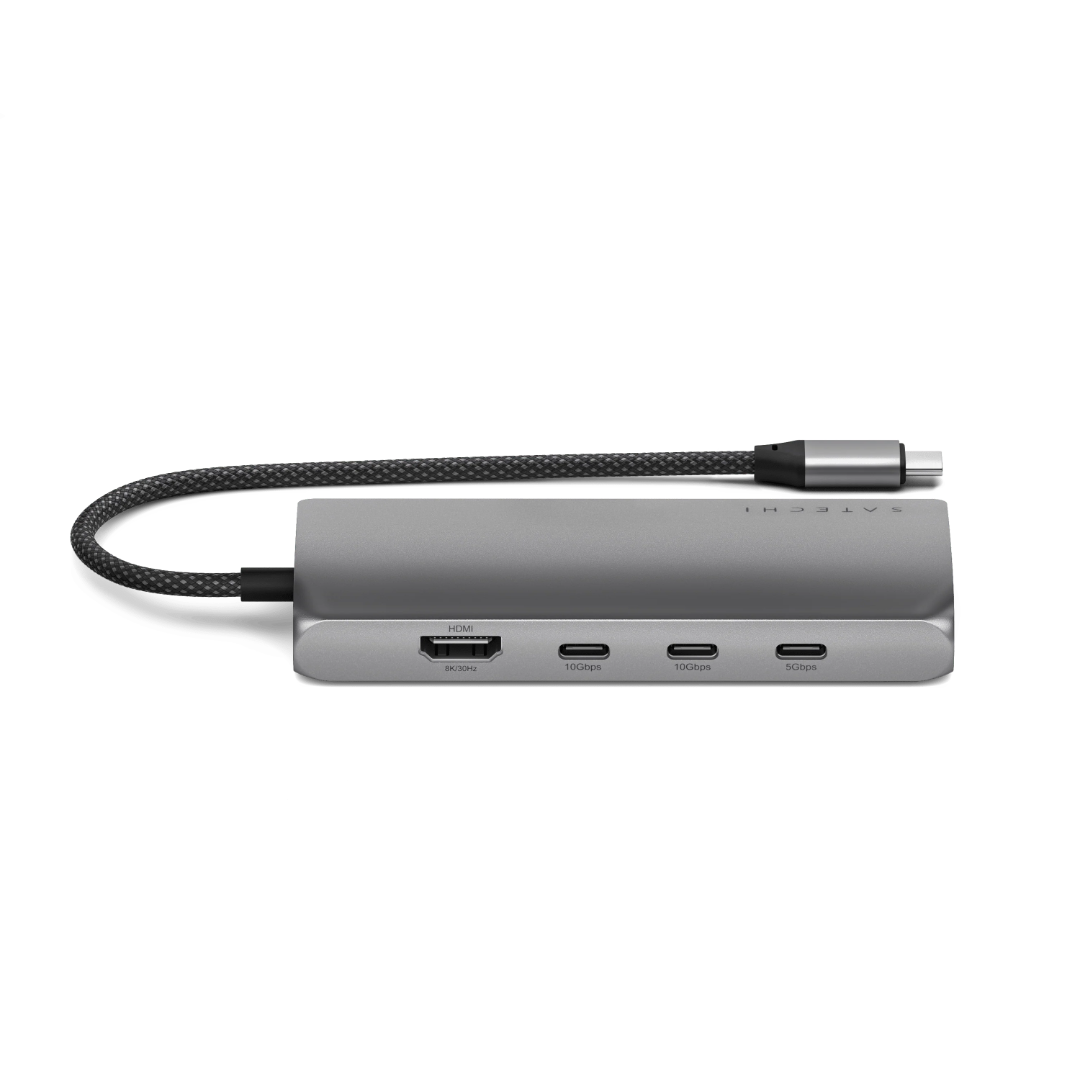 Satechi USB-C MultiPort Adaptör 8K Ethernet V3 Uzay Grisi ST-P8KEM Portlar