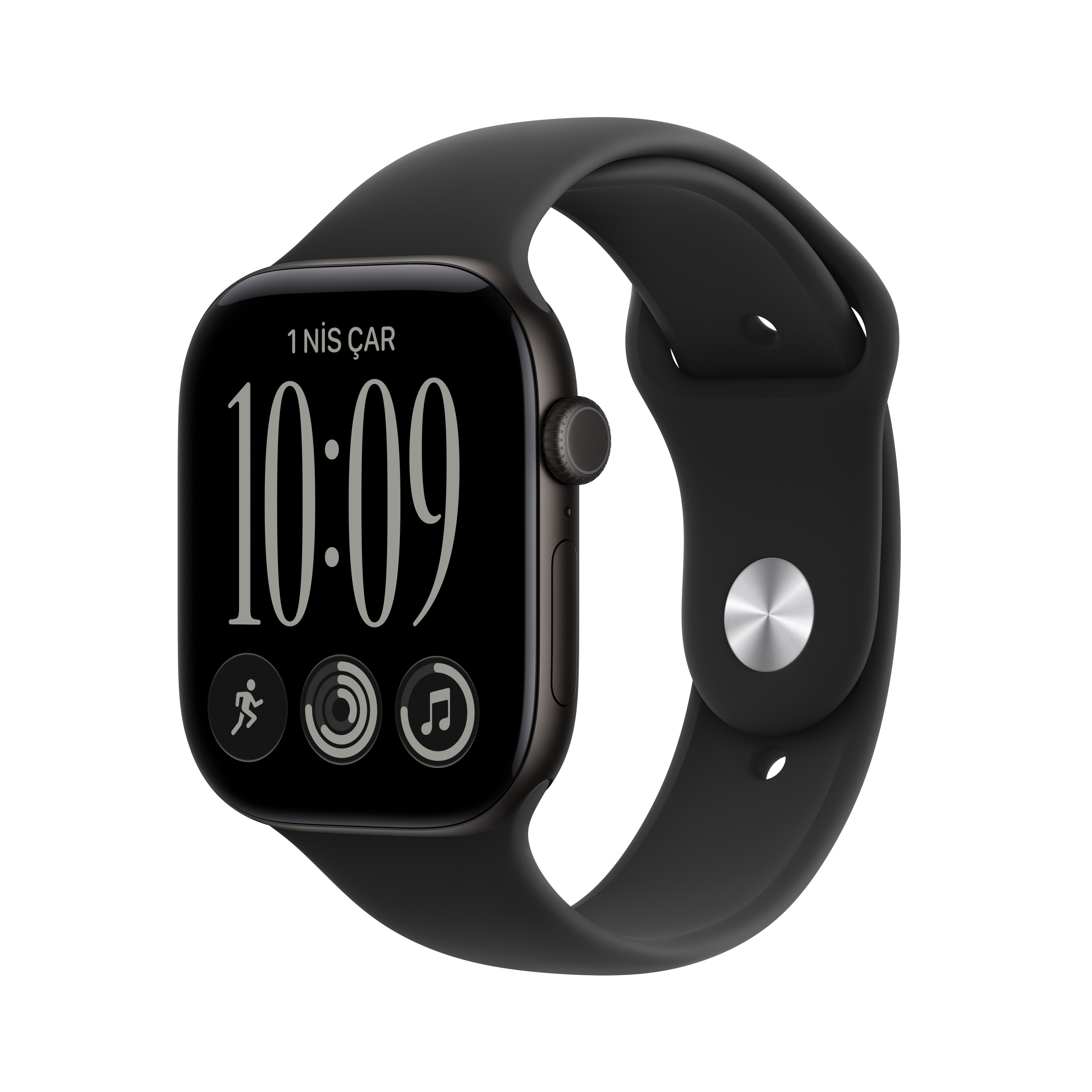 Apple Watch Series 12 GPS 46mm Siyah Alüminyum Kasa Siyah Spor Kordon M/L MJEL4TU/A