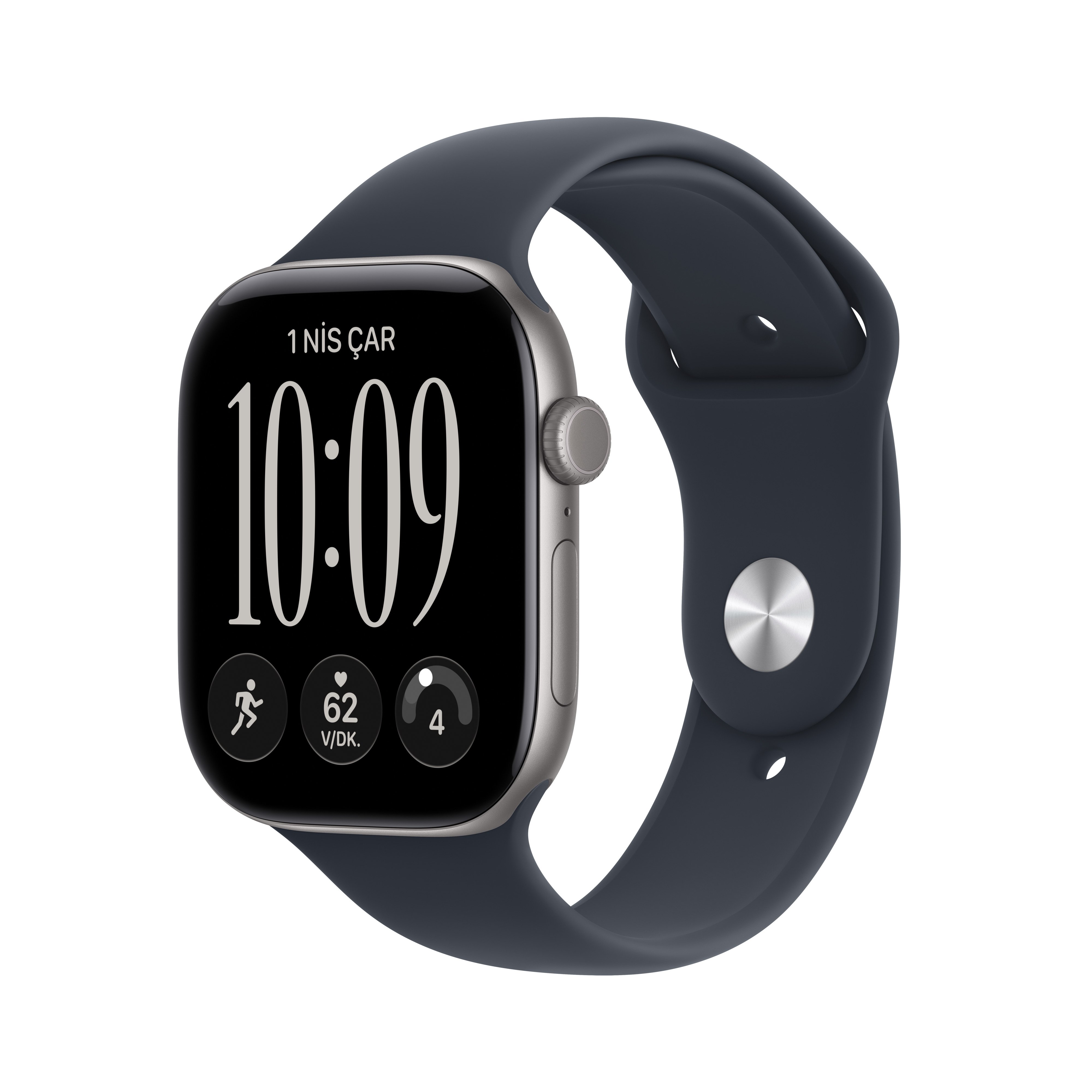 Apple Watch Series 12 GPS 46mm Uzay Grisi Alüminyum Kasa Lacivert Spor Kordon M/L MJEJ4TU/A
