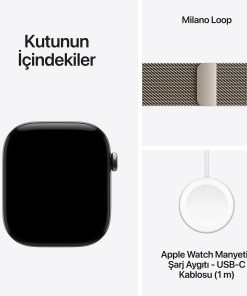 Apple Watch Series 12 Natürel Titanyum Kasa Natürel Milano Loop Kutu İçeriği