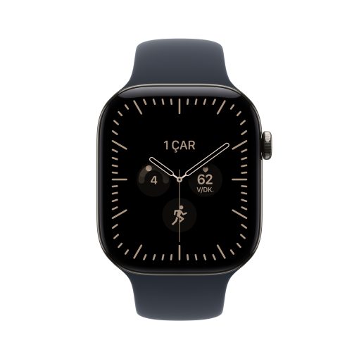 Apple Watch Series 12 Natürel Titanyum Kasa Lacivert Spor Kordon Ekran