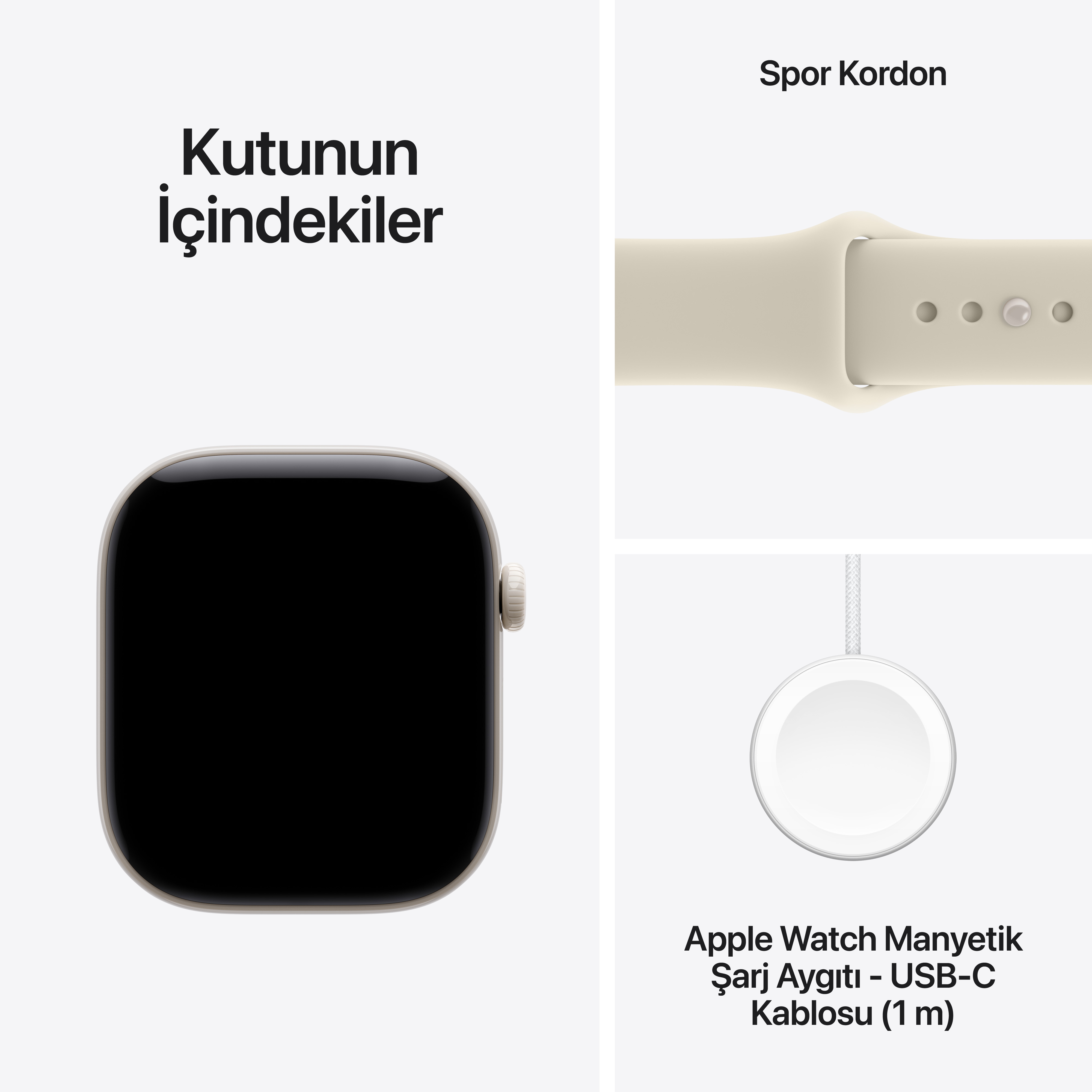Apple Watch Series 12 GPS + Cellular İnci Beyazı Seramik Kasa Kum Beji Spor Kordon Kutu İçeriği