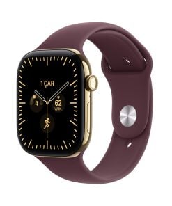 Apple Watch Series 12 Parlak Altın Rengi Titanyum Kasa Burgonya Spor Kordon