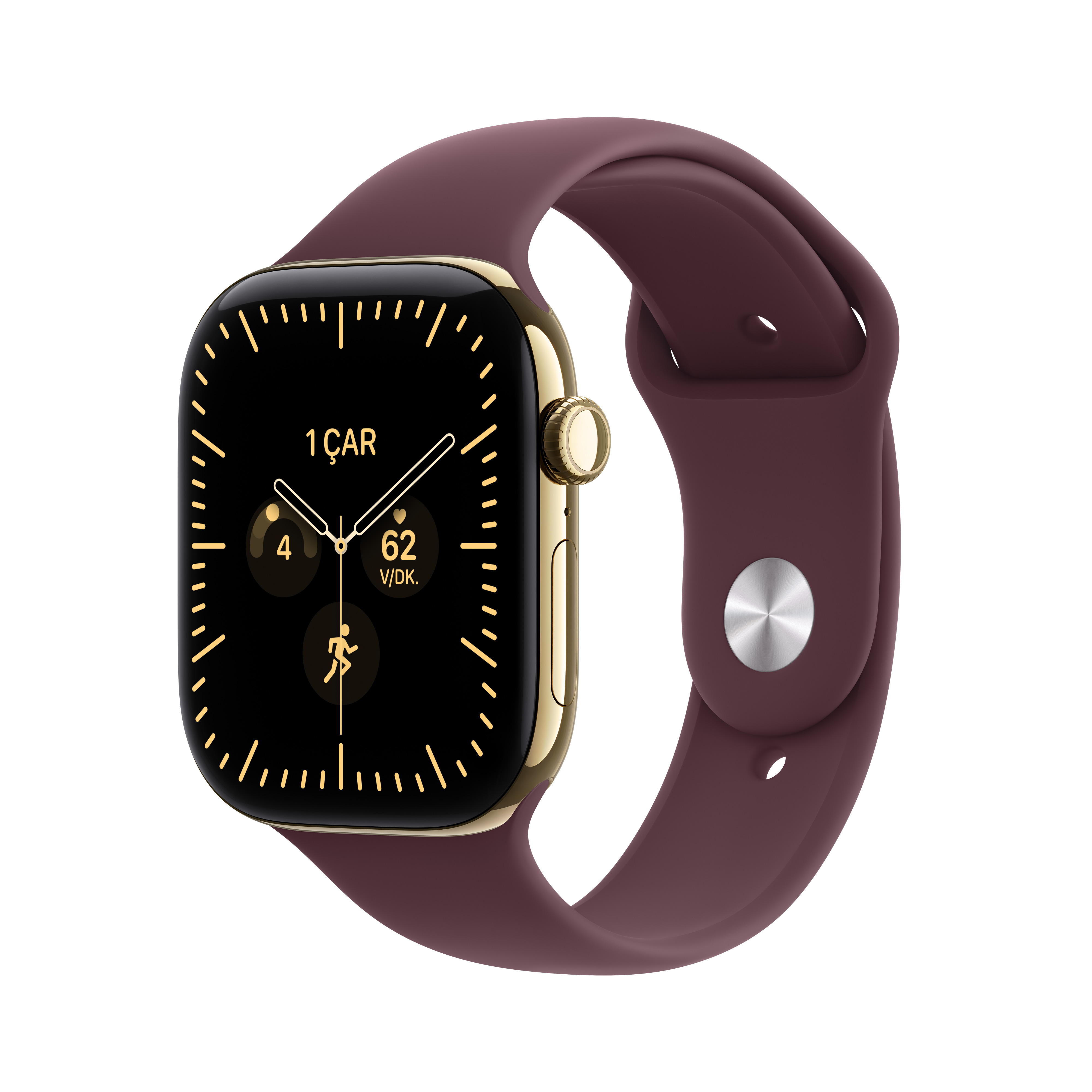 Apple Watch Series 12 Parlak Altın Rengi Titanyum Kasa Burgonya Spor Kordon