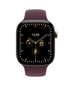 Apple Watch Series 12 Parlak Altın Rengi Titanyum Kasa Burgonya Spor Kordon Ekran