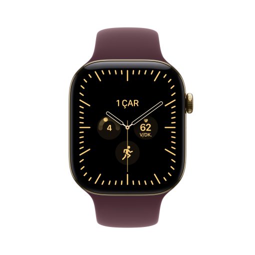 Apple Watch Series 12 Parlak Altın Rengi Titanyum Kasa Burgonya Spor Kordon Ekran