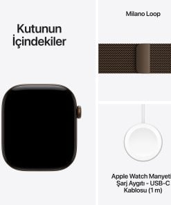 Apple Watch Series 12 Koyu Bronz Alüminyum Kasa Koyu Bronz Milano Loop Kutu İçeriği