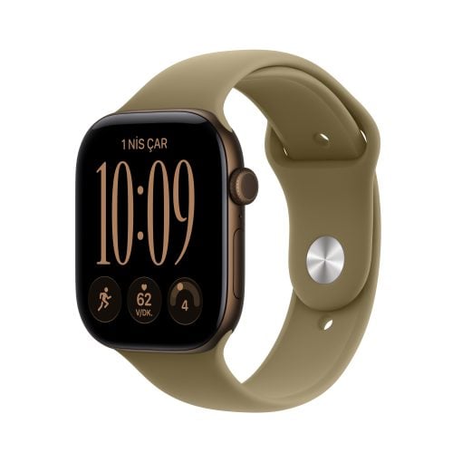Apple Watch Series 12 Koyu Bronz Alüminyum Kasa Klasik Zeytin Yeşili Spor Kordon