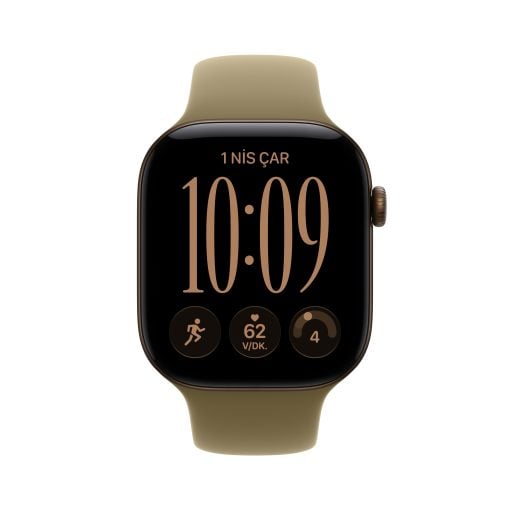 Apple Watch Series 12 Koyu Bronz Alüminyum Kasa Klasik Zeytin Yeşili Spor Kordon Ekran