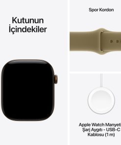 Apple Watch Series 12 Koyu Bronz Alüminyum Kasa Klasik Zeytin Yeşili Spor Kordon Kutu İçeriği