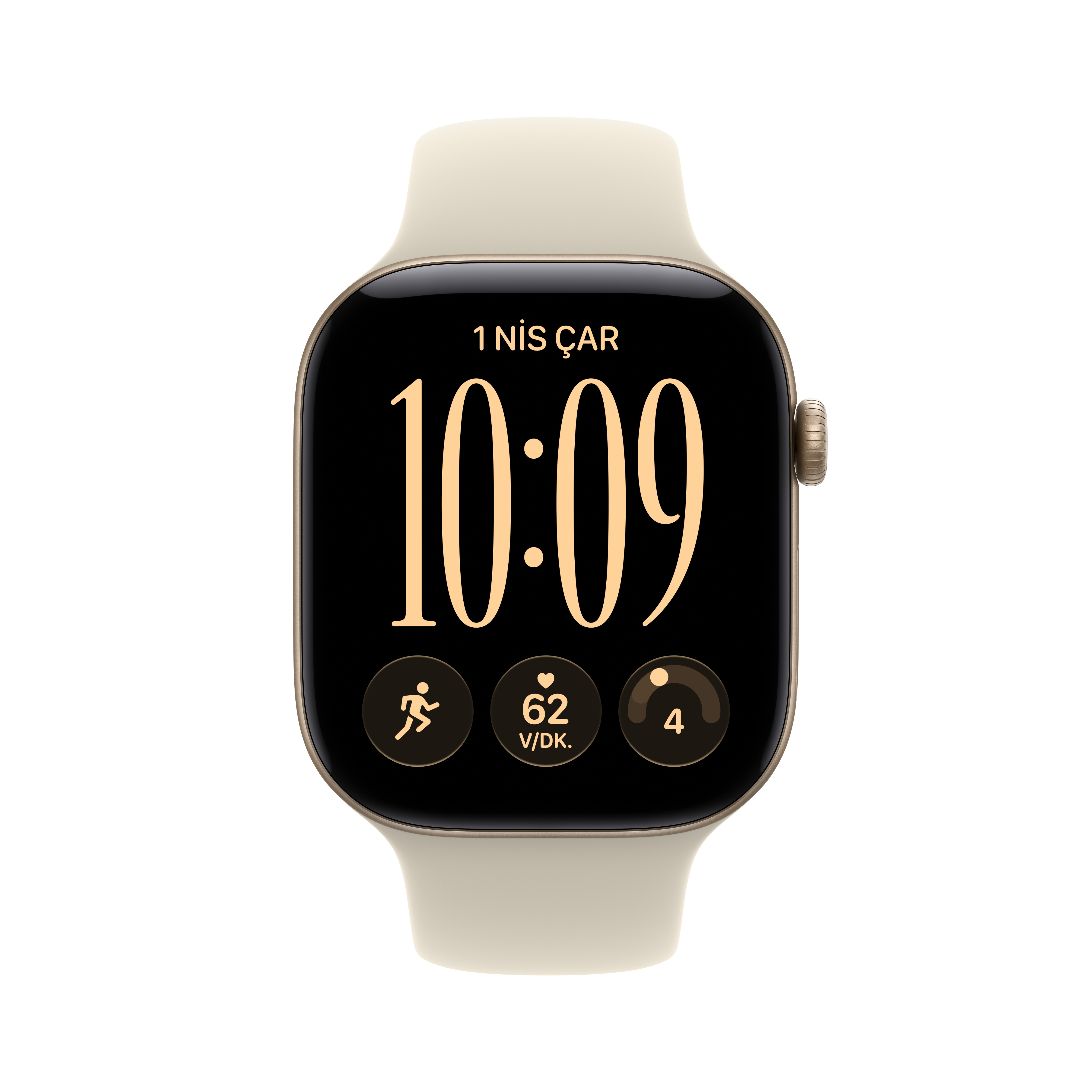 Apple Watch Series 12 Uçuk Altın Rengi Alüminyum Kasa Kum Beji Spor Kordon Ekran
