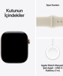 Apple Watch Series 12 Uçuk Altın Rengi Alüminyum Kasa Kum Beji Spor Kordon Kutu İçeriği
