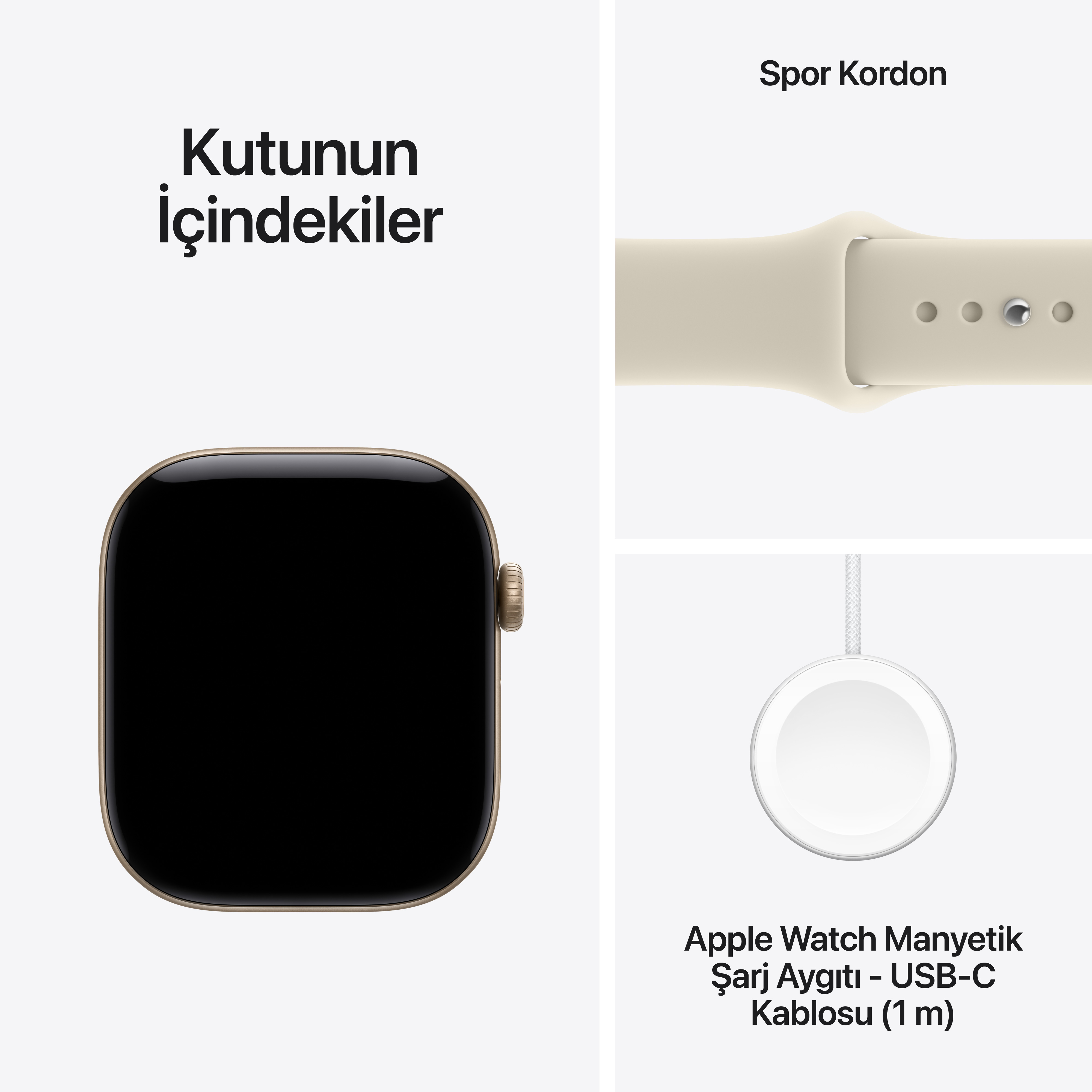 Apple Watch Series 12 Uçuk Altın Rengi Alüminyum Kasa Kum Beji Spor Kordon Kutu İçeriği
