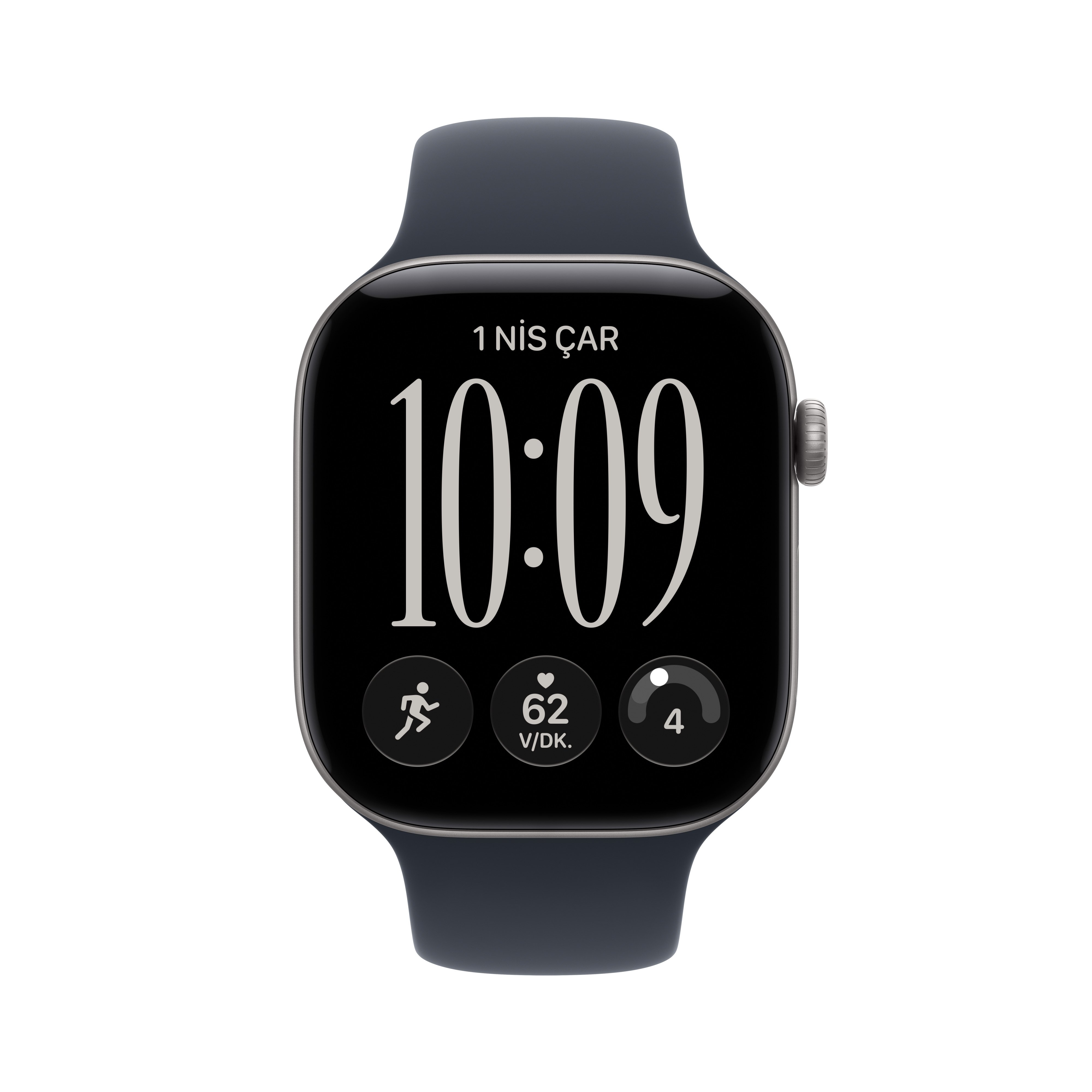 Apple Watch Series 12 Uzay Grisi Alüminyum Kasa Lacivert Spor Kordon Ekran