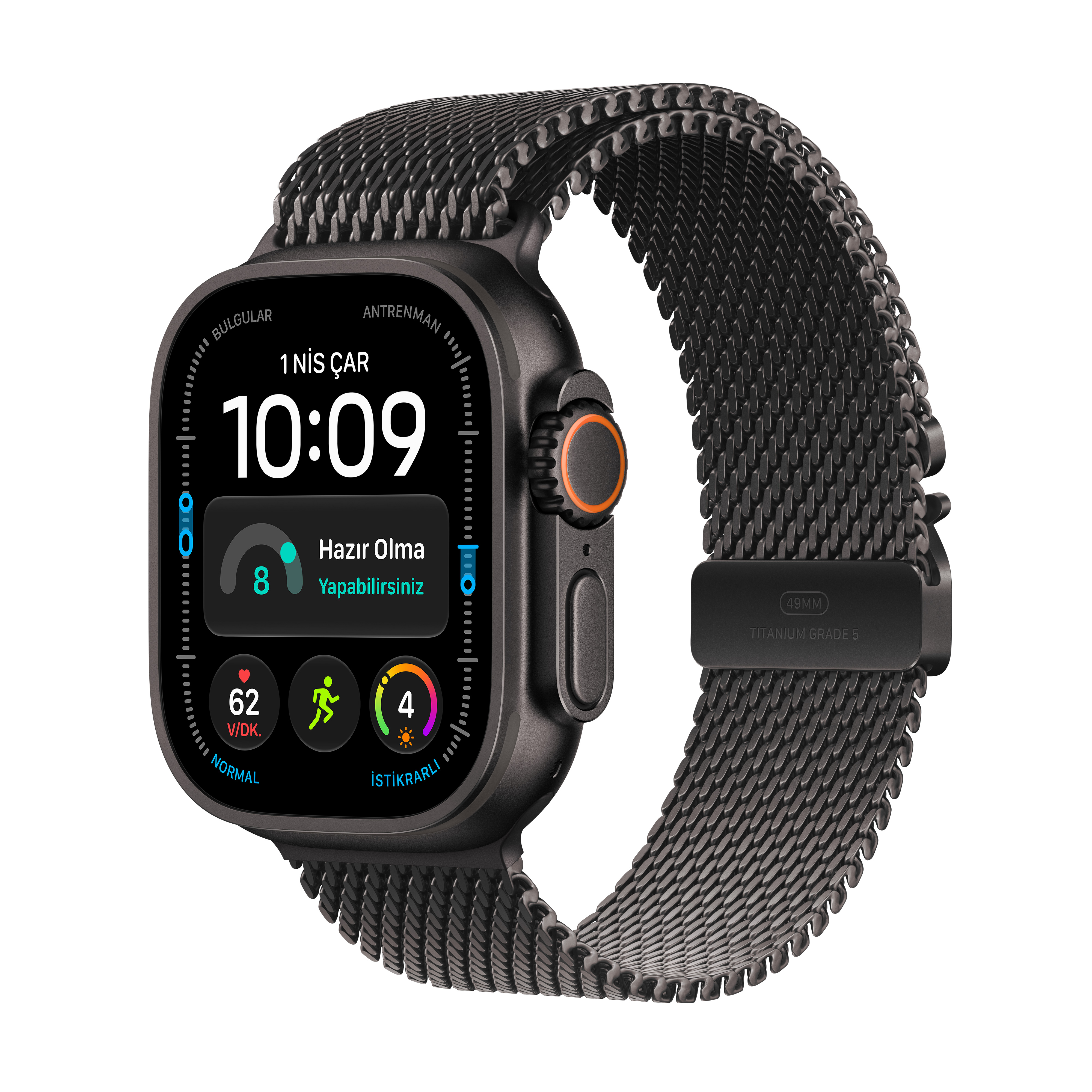 Apple Watch Ultra 4 GPS + Cellular 49mm Siyah Titanyum Kasa Siyah Titanyum Milano Loop L MJAX4TU/A