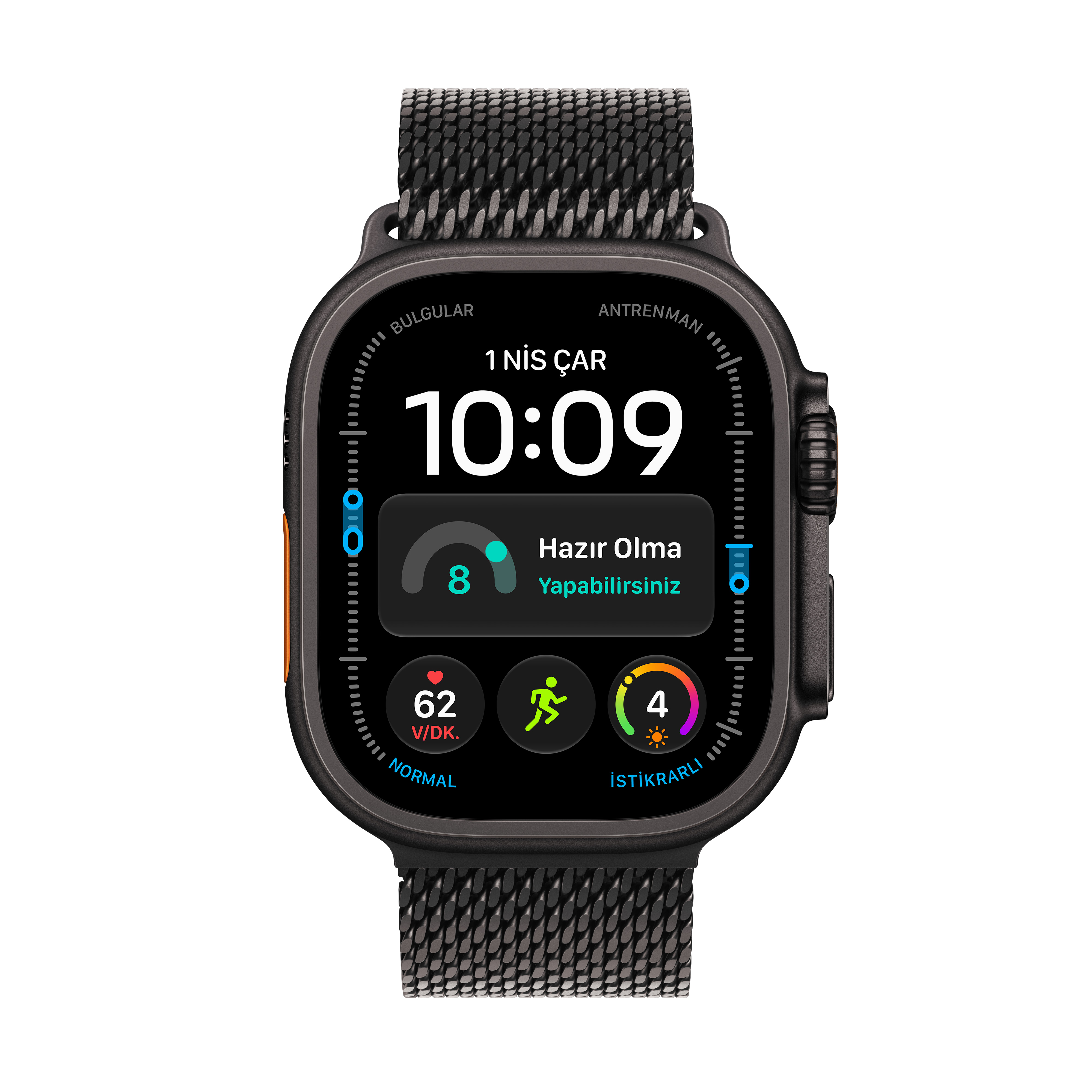 Apple Watch Ultra 4 GPS + Cellular 49mm Siyah Titanyum Kasa Siyah Titanyum Milano Loop Ekran