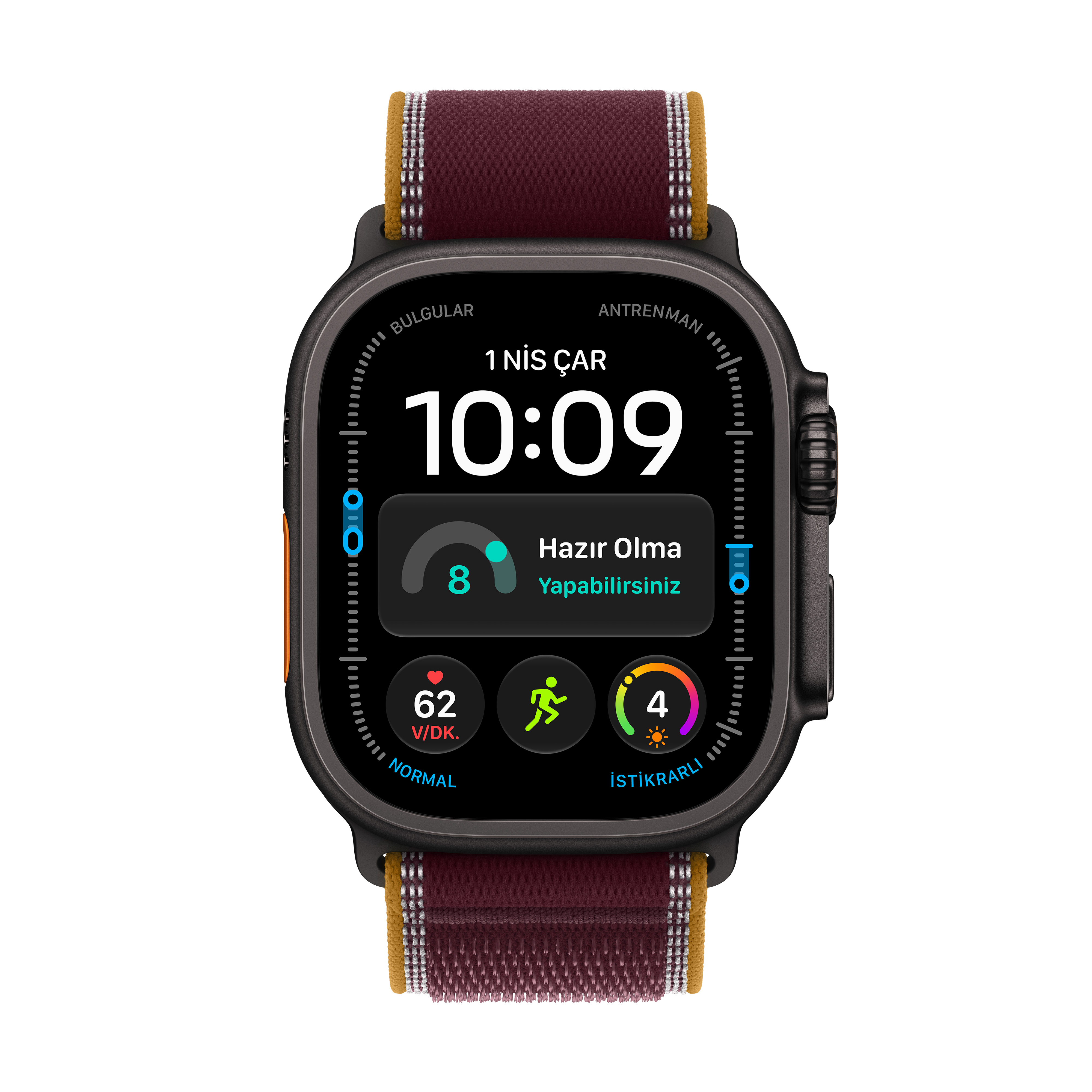 Apple Watch Ultra 4 GPS + Cellular 49mm Siyah Titanyum Kasa Burgonya Trail Loop Ekran