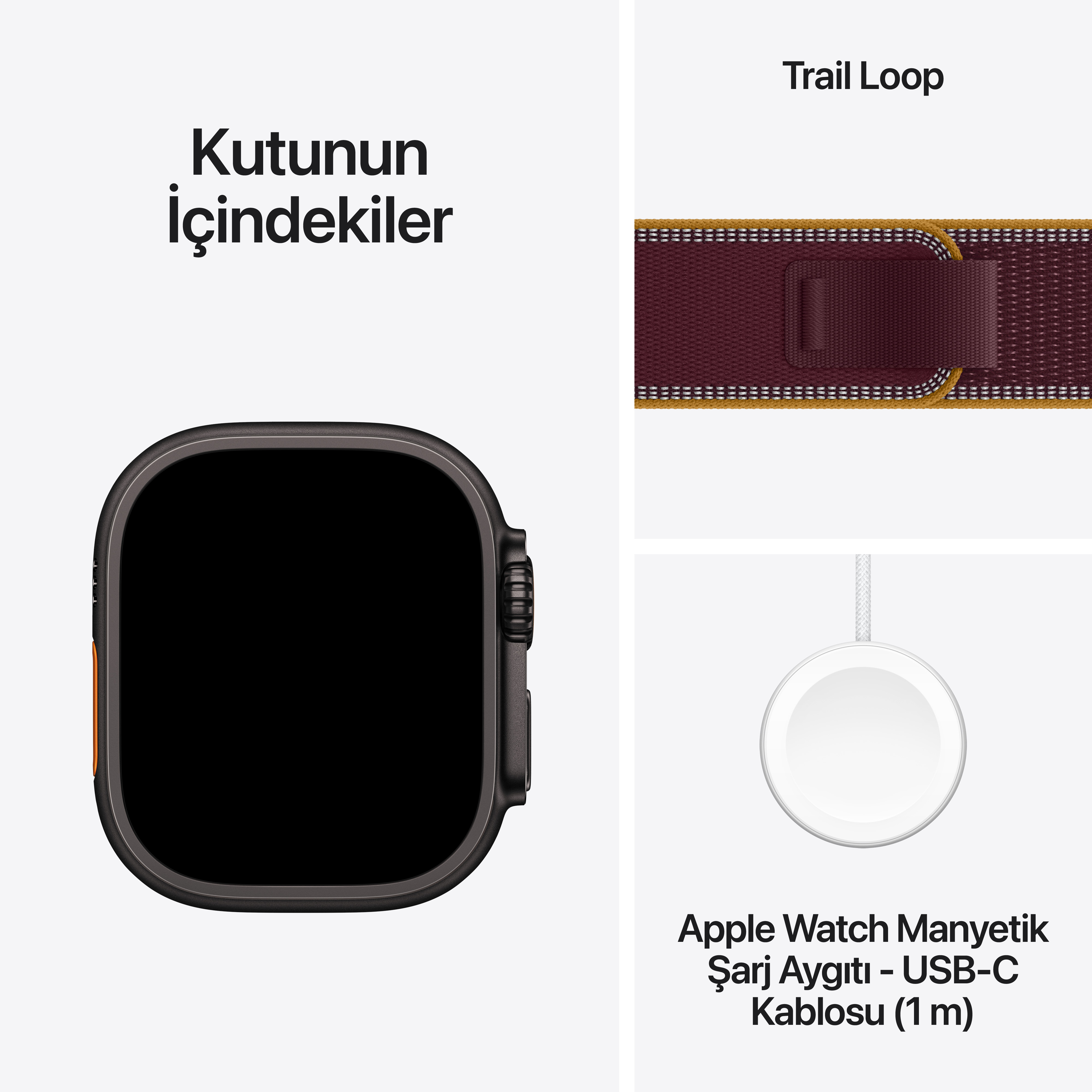 Apple Watch Ultra 4 GPS + Cellular 49mm Siyah Titanyum Kasa Burgonya Trail Loop M/L MJC44TU/A