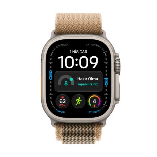 Apple Watch Ultra 4 GPS + Cellular 49mm Natürel Titanyum Kasa Çöl Rengi Alpine Loop Ekran