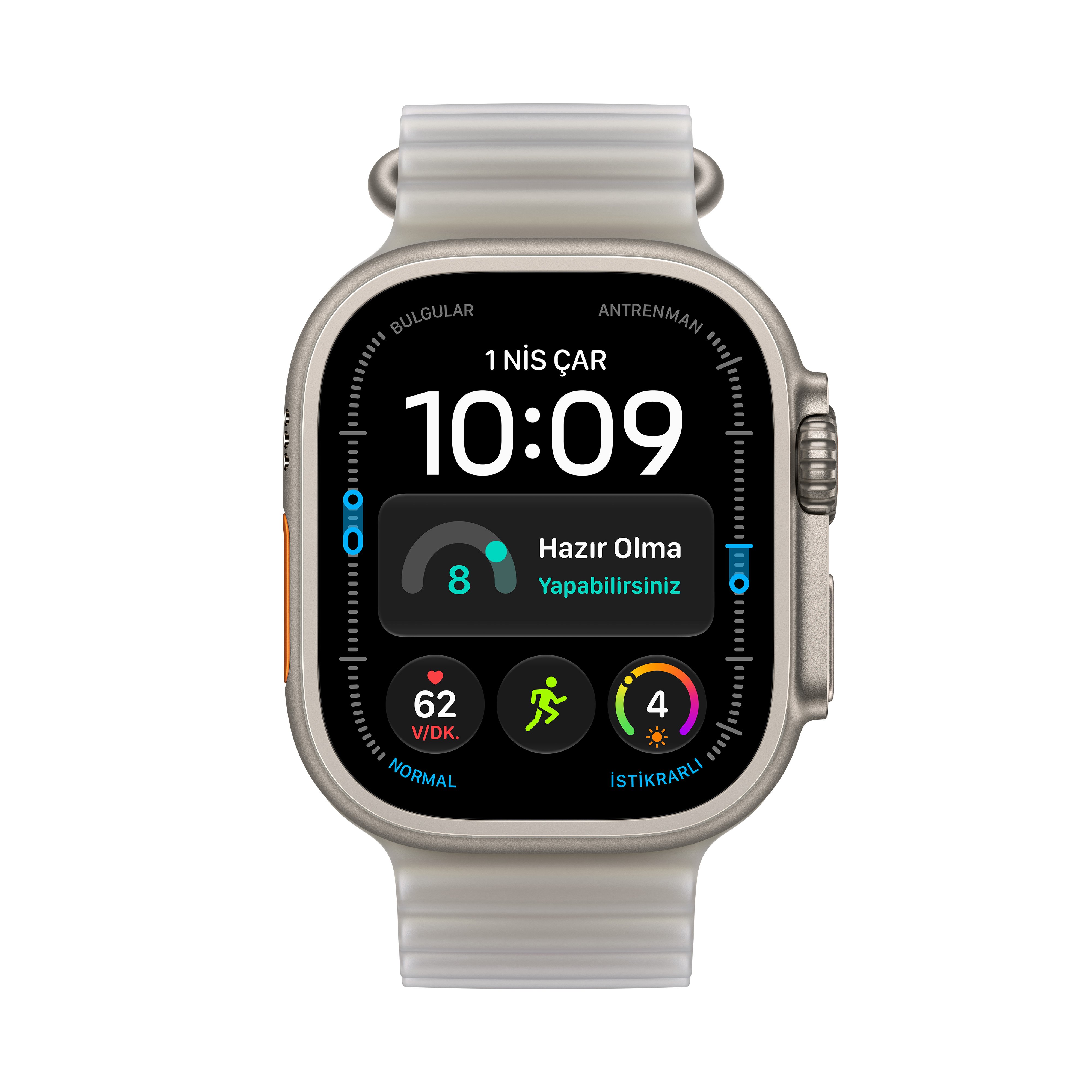 Apple Watch Ultra 4 GPS + Cellular 49mm Natürel Titanyum Kasa Buzlu Gri Ocean Kordon Ekran