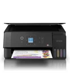 1. Epson EcoTank L3360 Fotokopi, Tarayıcı, Wi-Fi Mürekkep Tanklı Yazıcı C11CL63412 tarayıcı kapağı açık önden görünüm